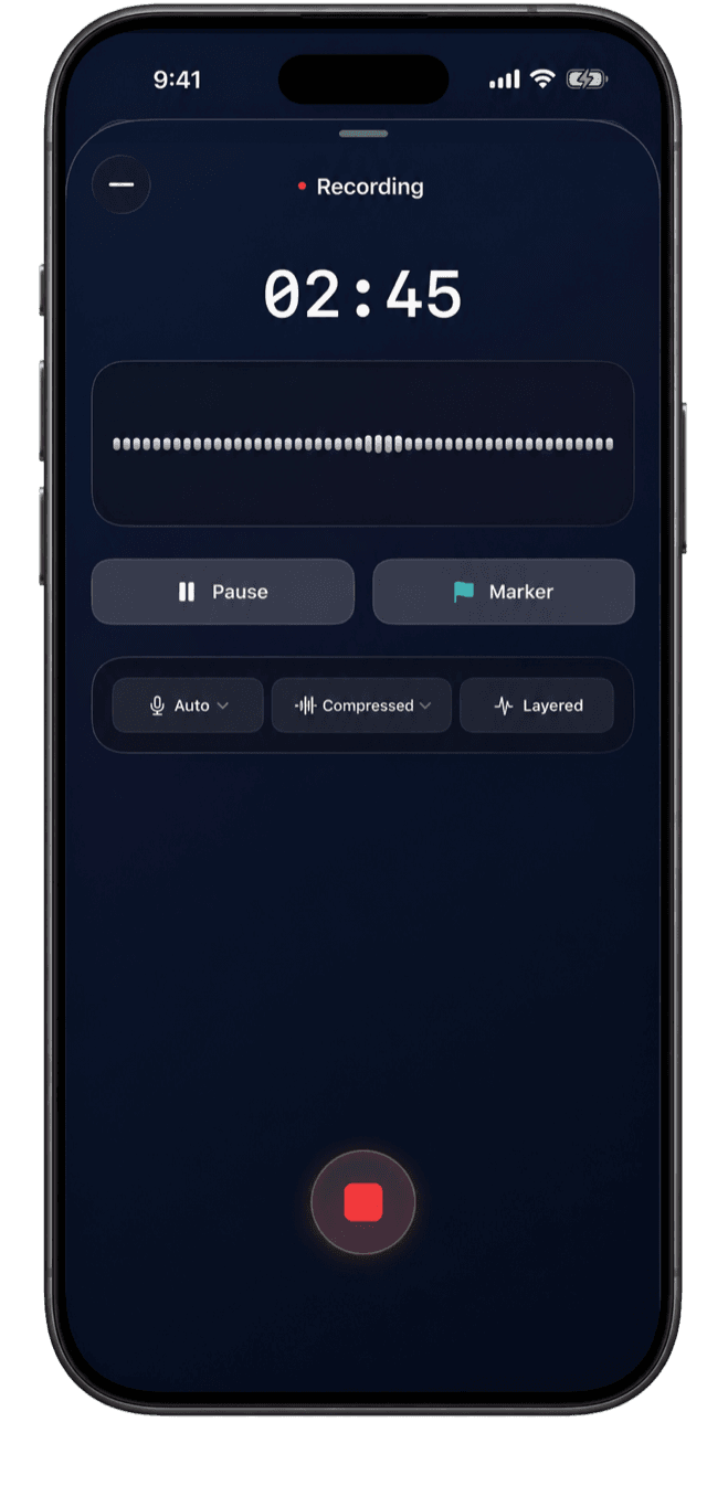 Actual Quick Recorder recording screen on iPhone