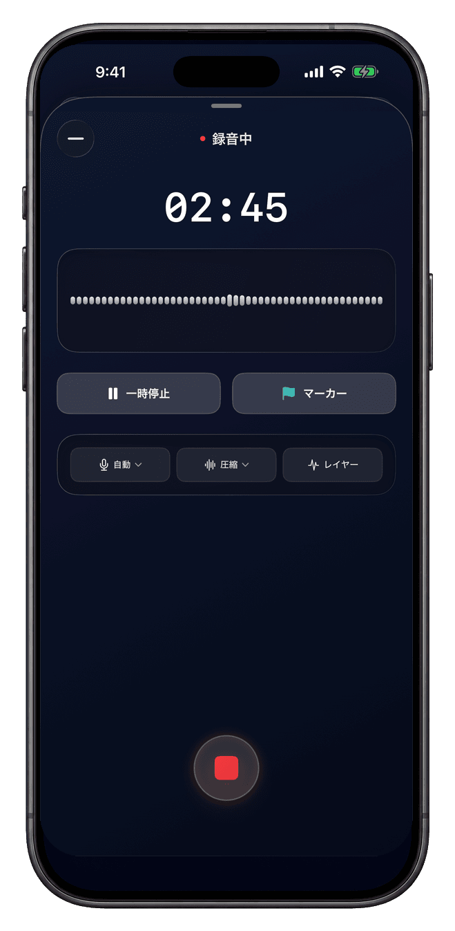 Layar perekaman Quick Recorder yang sebenarnya di iPhone